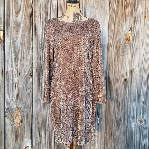 Sequin Cocktail Dress Leslie Fay Plus Size 14 Brown Velvet Metallic Evening NWT - Picture 2 of 9